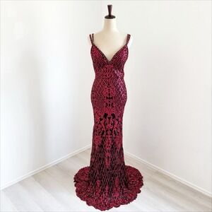Angela & Alison Dress Womens 6 Red Sequin Gothic Gown Witchy Dark Fairy Vamp